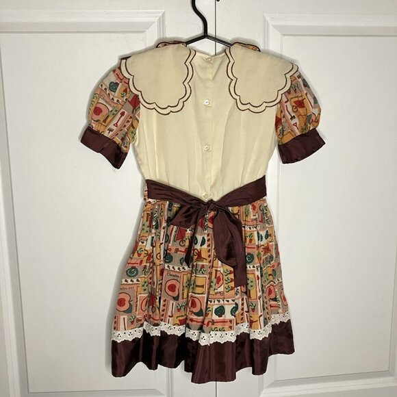 Vintage Homemade Girls Dress Puff Sleeve Novelty Country Cottagecore Collared - Picture 4 of 8